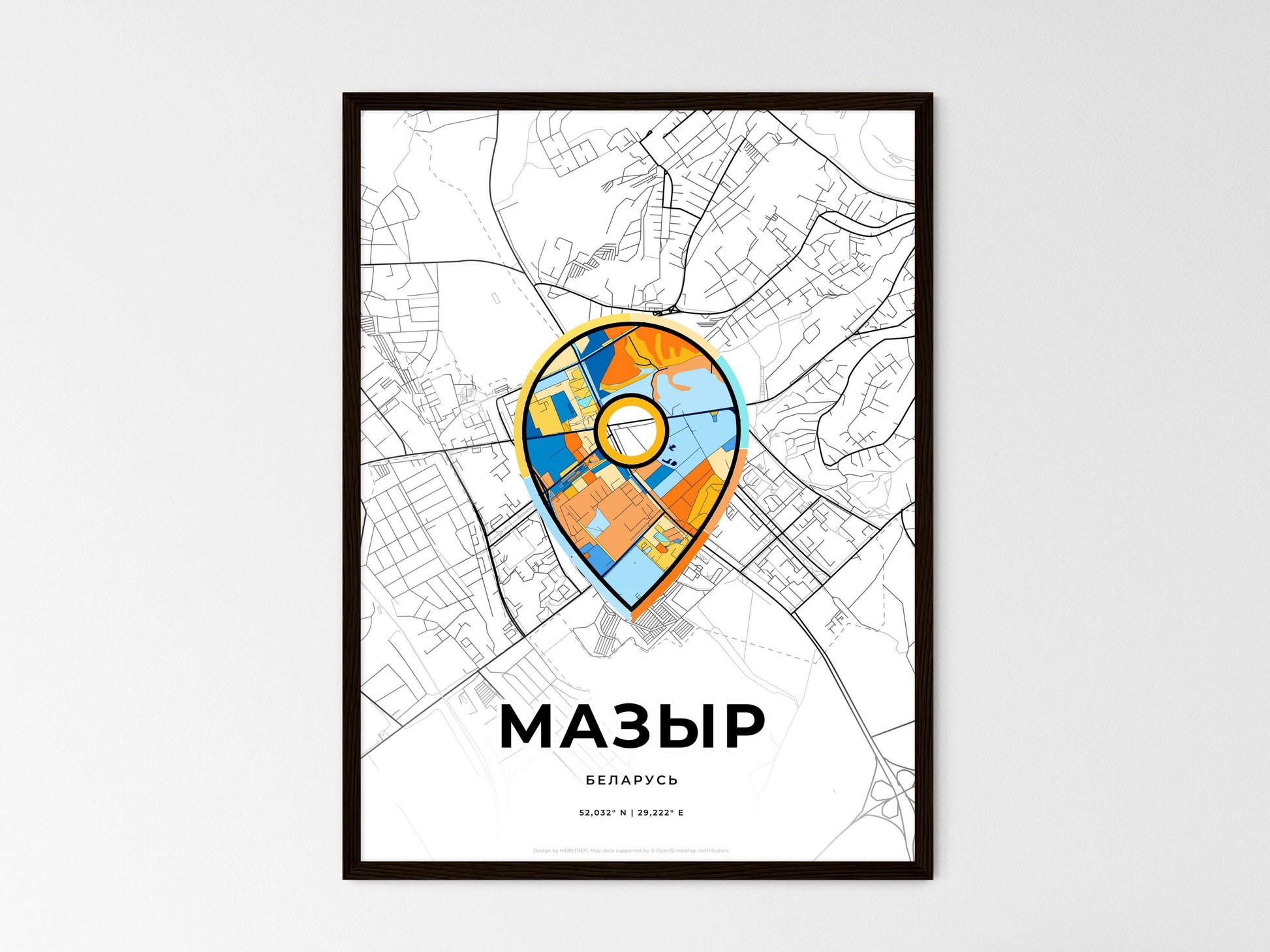 Mazyr Belarus wedding art map with pointer icon