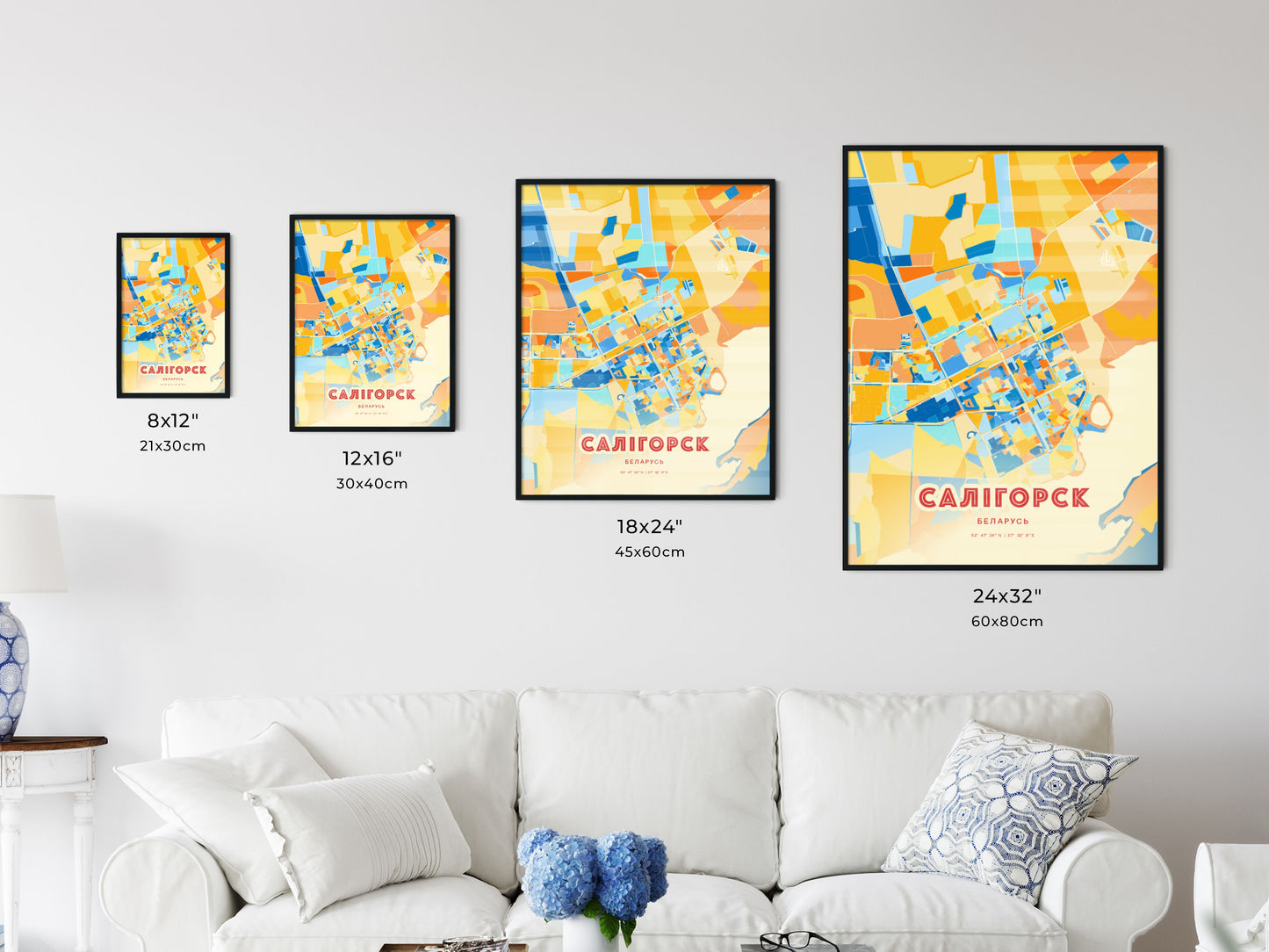 Colorful SALIHORSK BELARUS Fine Art Map Blue Orange