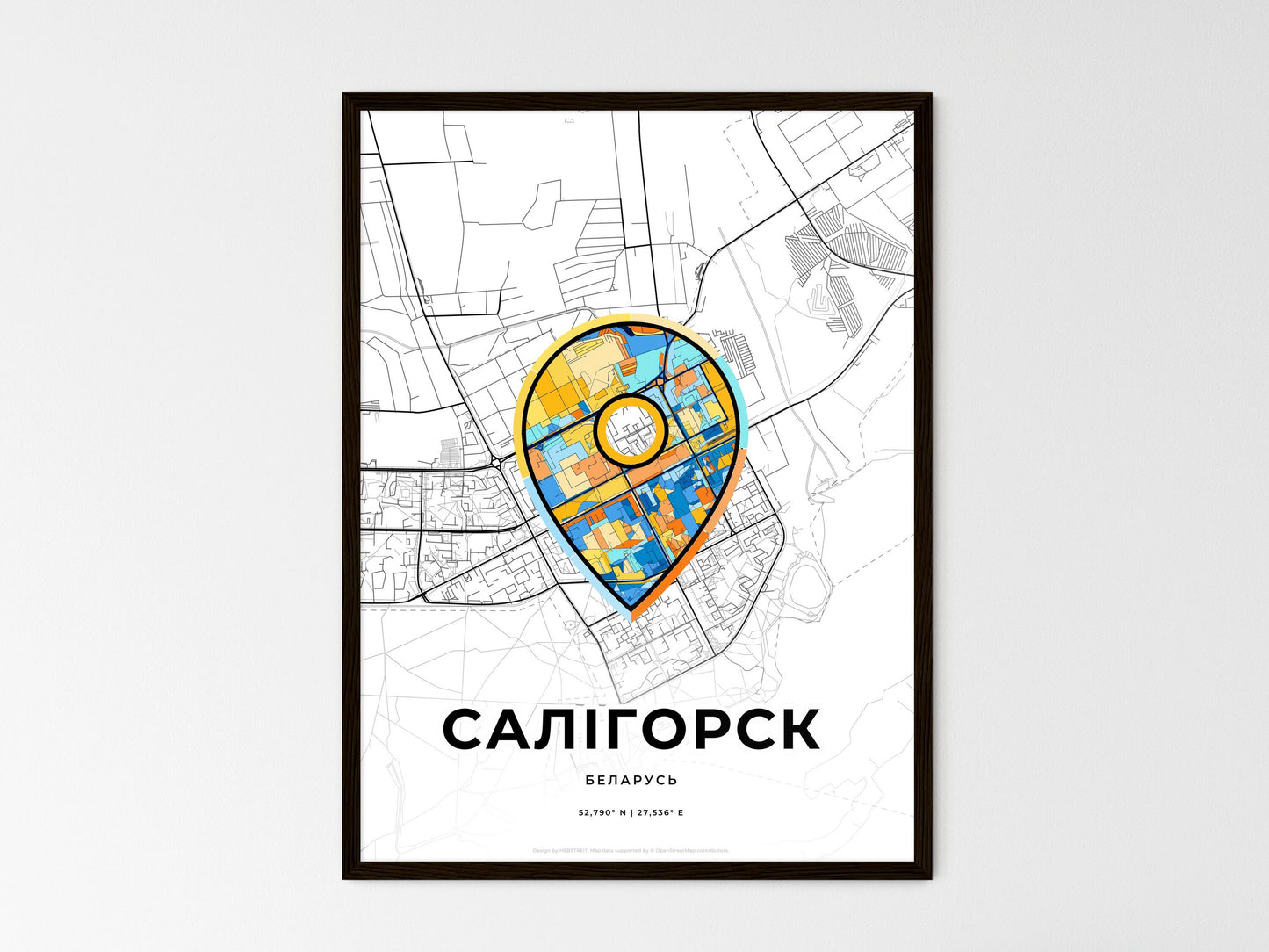 Salihorsk Belarus wedding art map with pointer icon