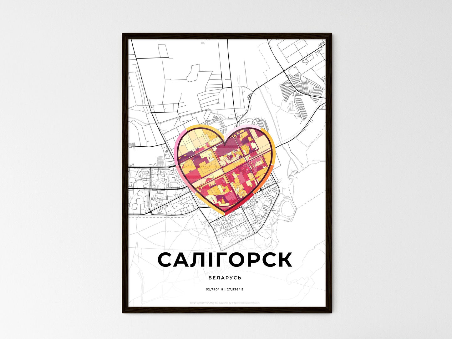 Salihorsk Belarus wedding art map with heart icon