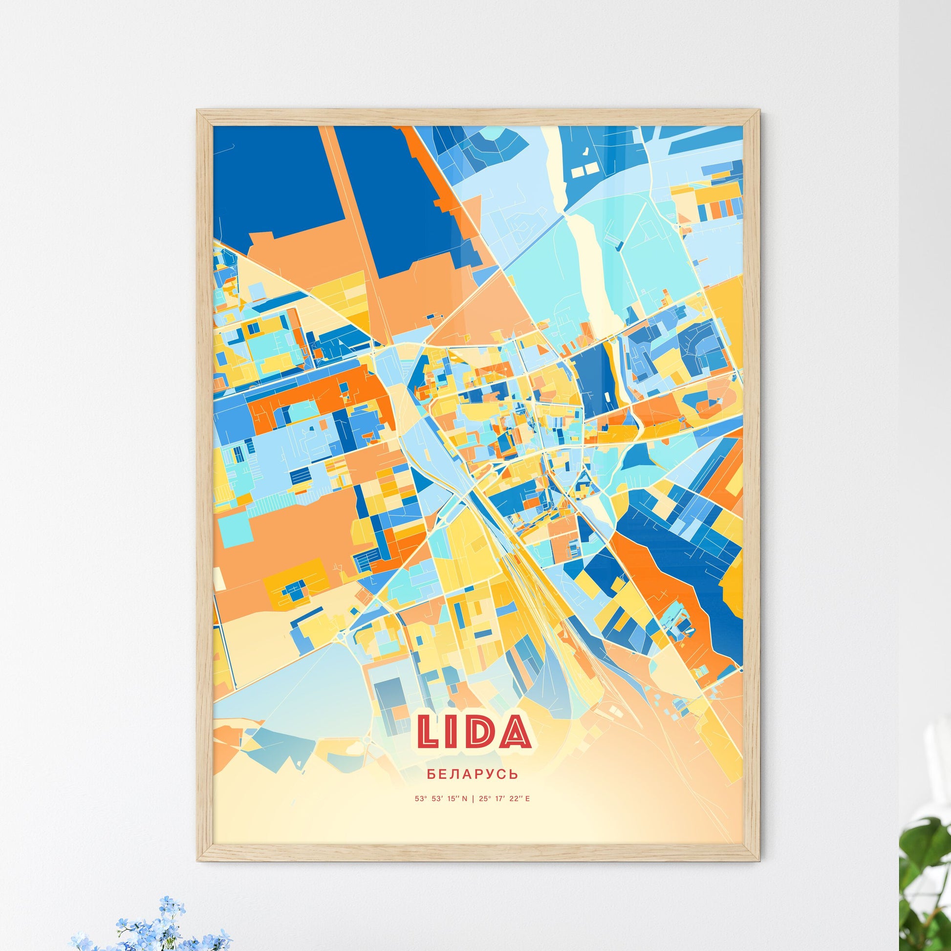 Colorful LIDA BELARUS Fine Art Map Blue Orange