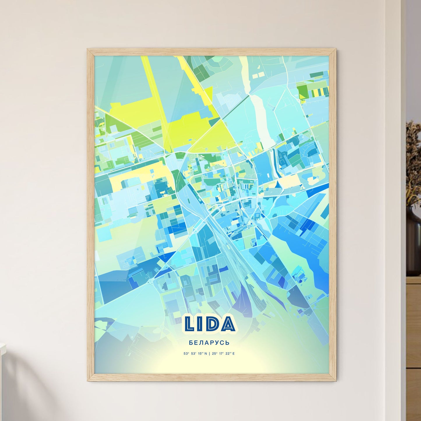 Colorful LIDA BELARUS Fine Art Map Cool Blue