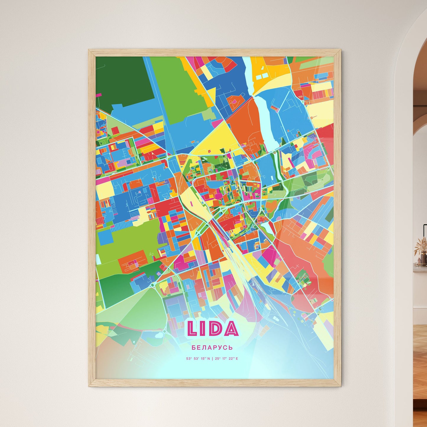 Colorful LIDA BELARUS Fine Art Map Crazy Colors