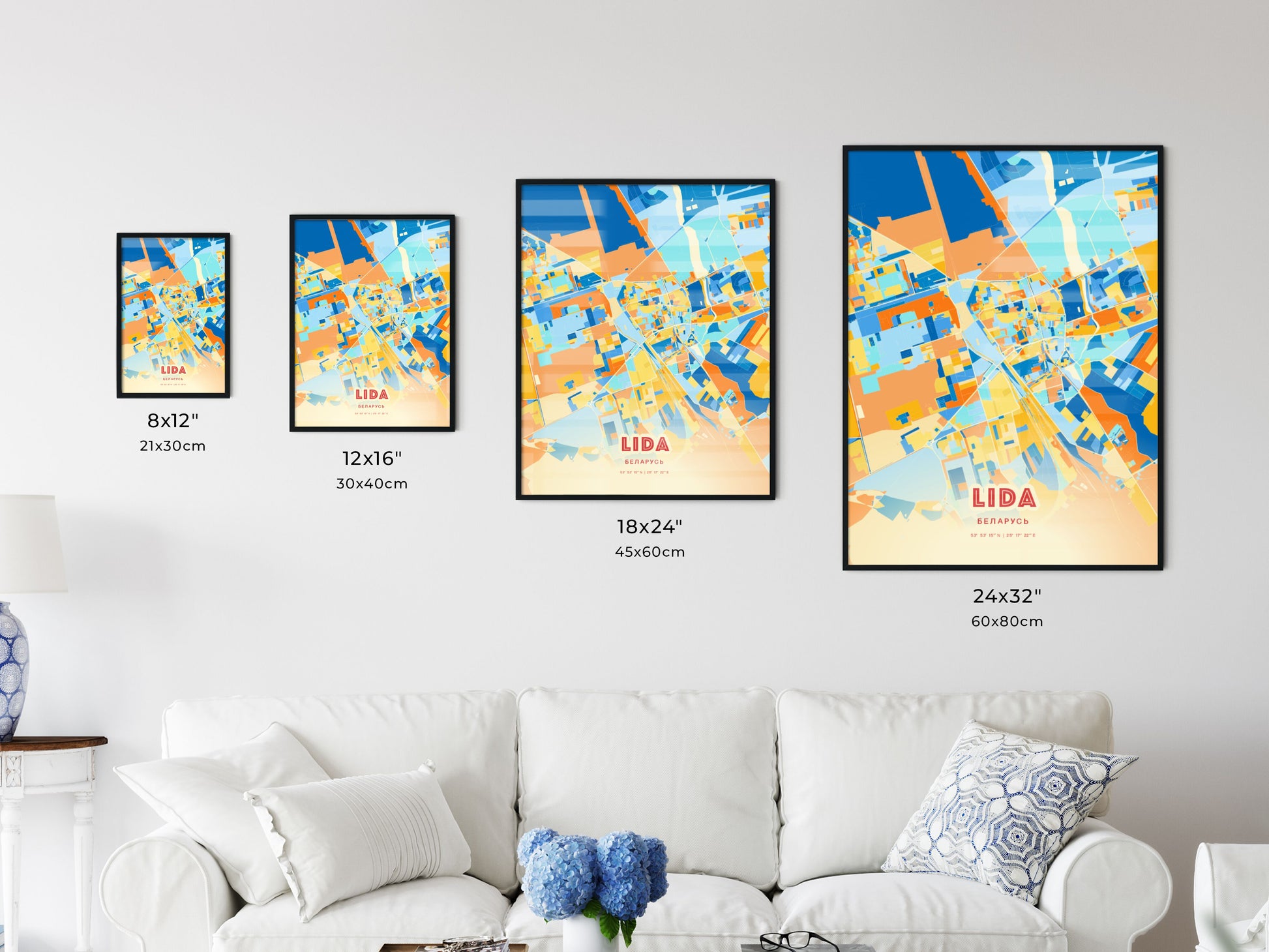 Colorful LIDA BELARUS Fine Art Map Blue Orange