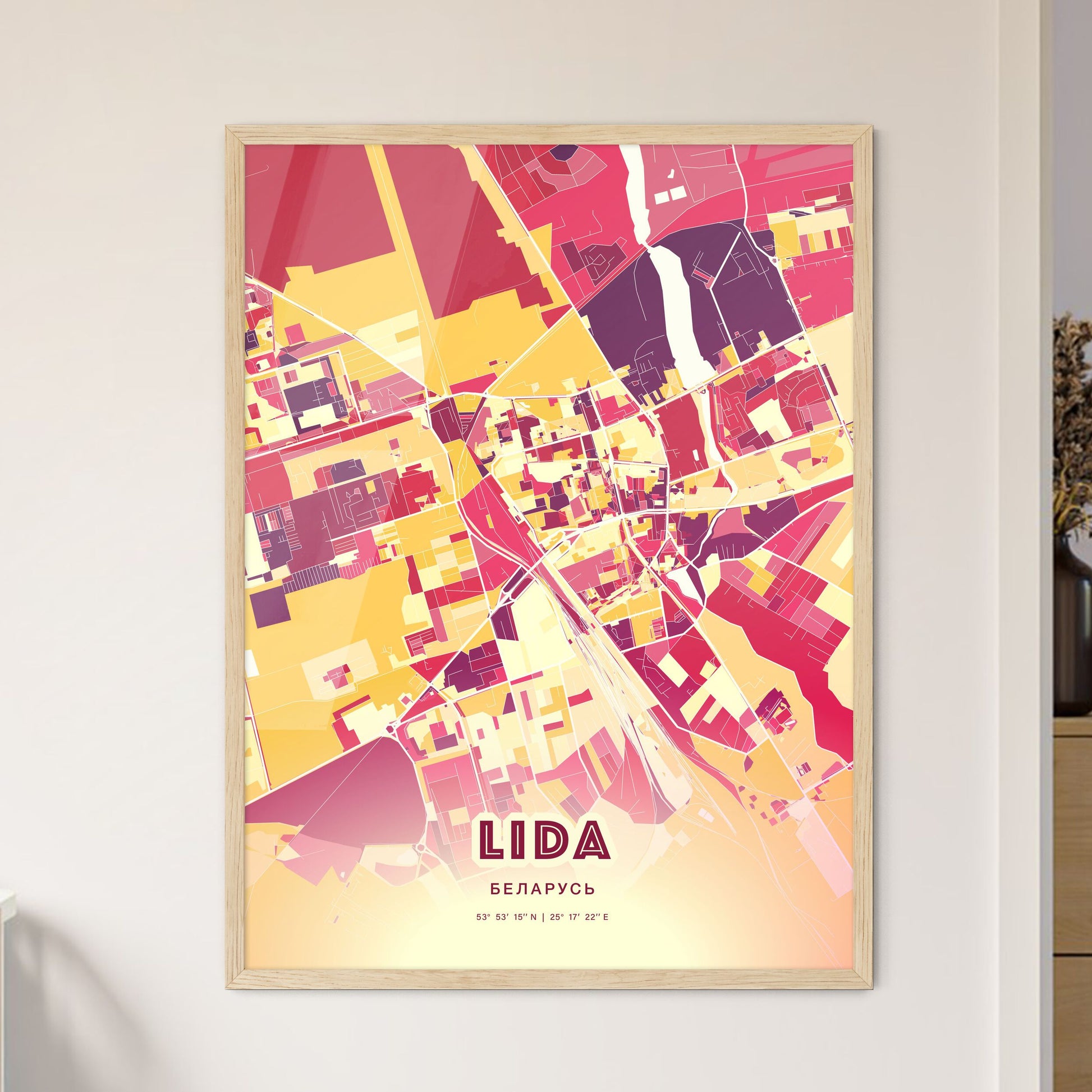 Colorful LIDA BELARUS Fine Art Map Hot Red