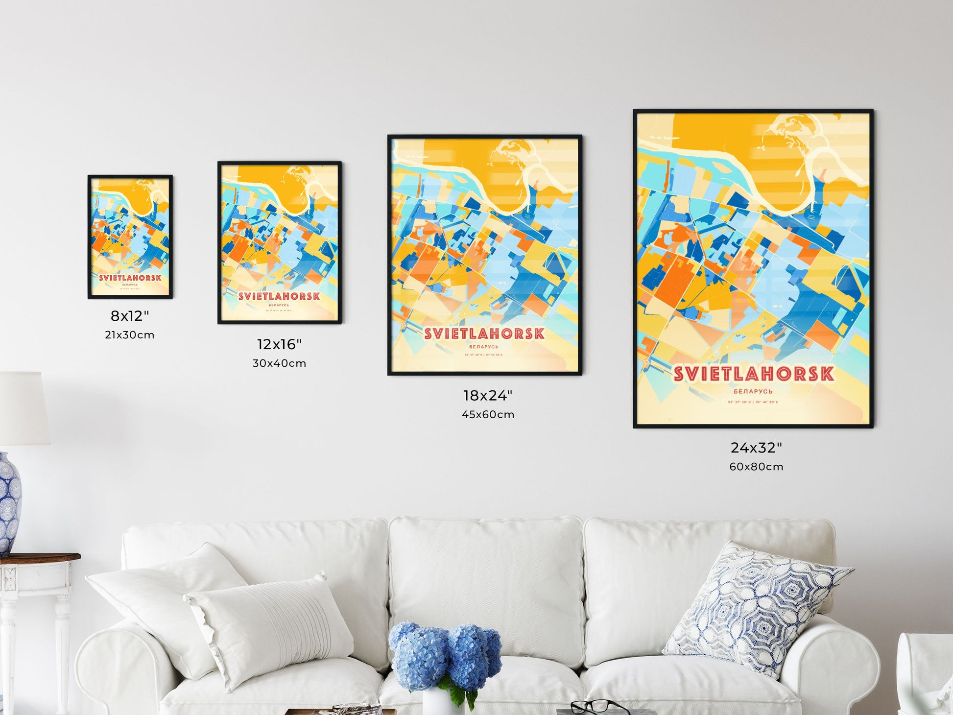 Colorful SVIETLAHORSK BELARUS Fine Art Map Blue Orange