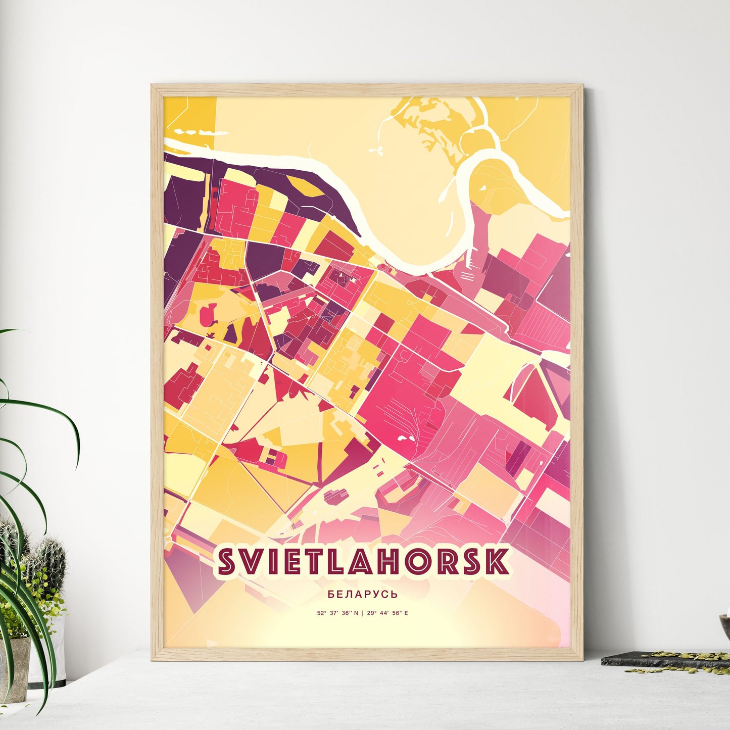 Colorful SVIETLAHORSK BELARUS Fine Art Map Hot Red