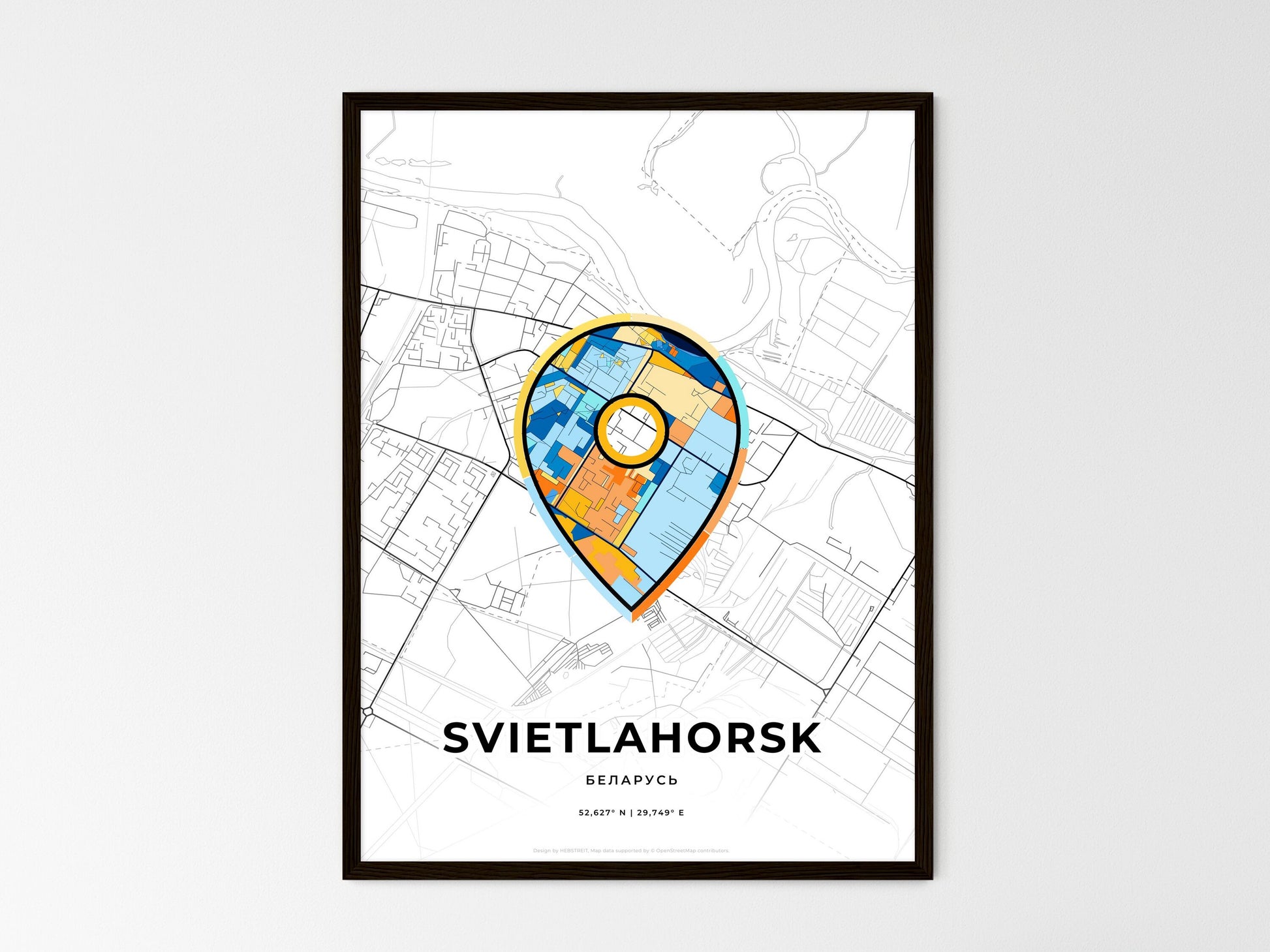 Svietlahorsk Belarus wedding art map with pointer icon