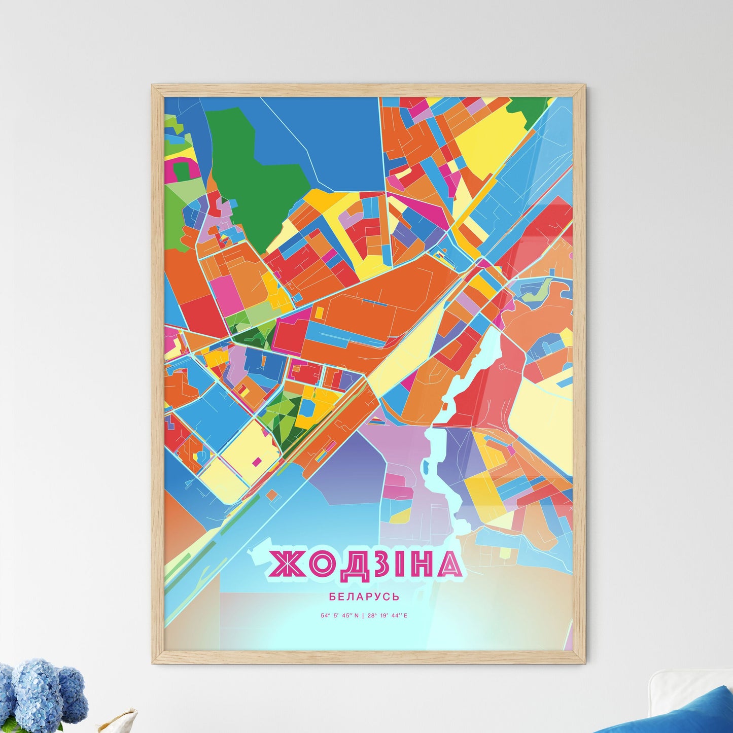 Colorful ZHODZINA BELARUS Fine Art Map Crazy Colors