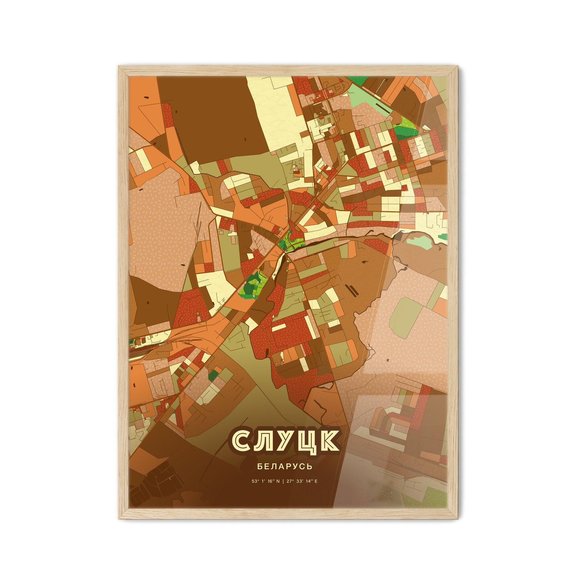 Colorful SLUTSK BELARUS Fine Art Map Farmhouse