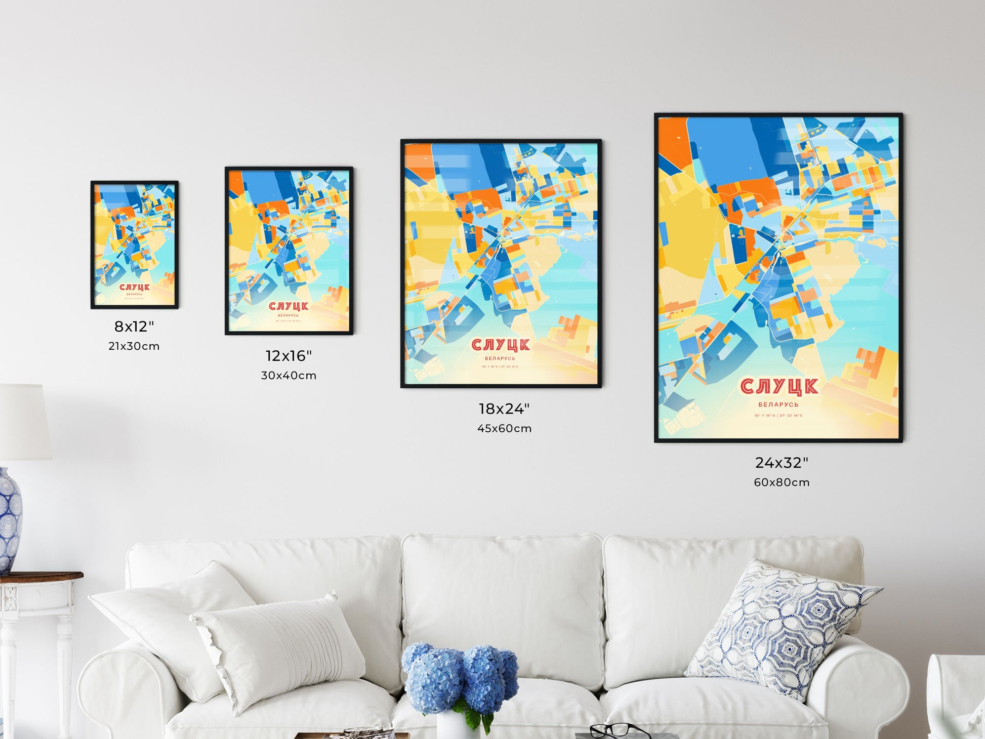 Colorful SLUTSK BELARUS Fine Art Map Blue Orange