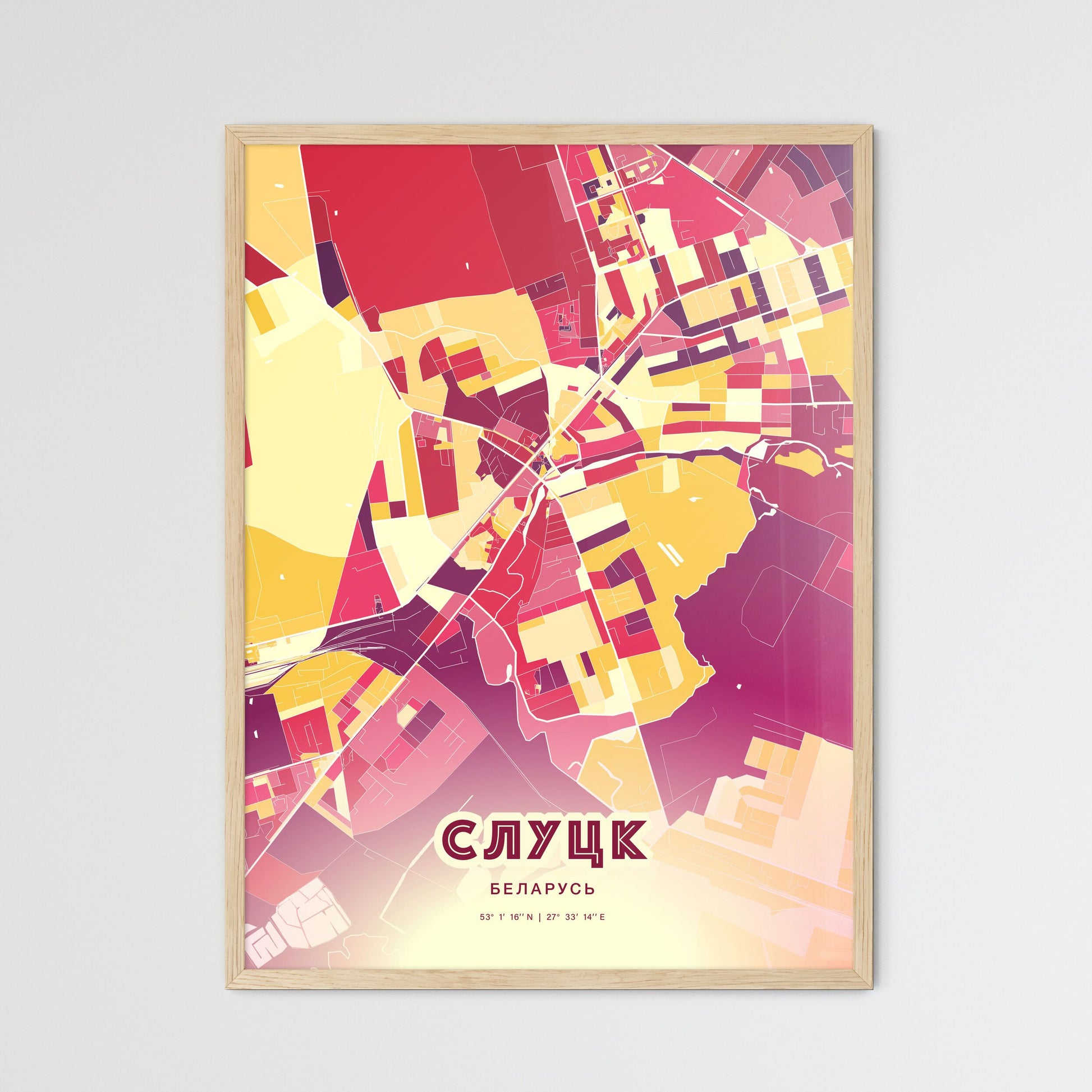 Colorful SLUTSK BELARUS Fine Art Map Hot Red