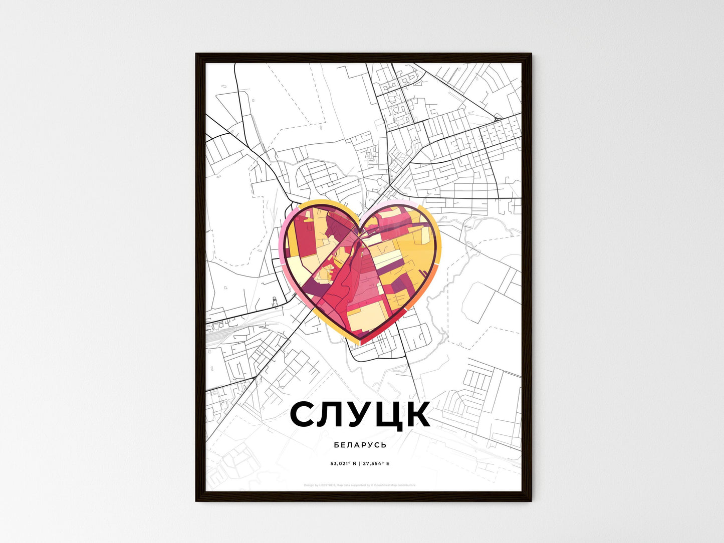 Slutsk Belarus wedding art map with heart icon