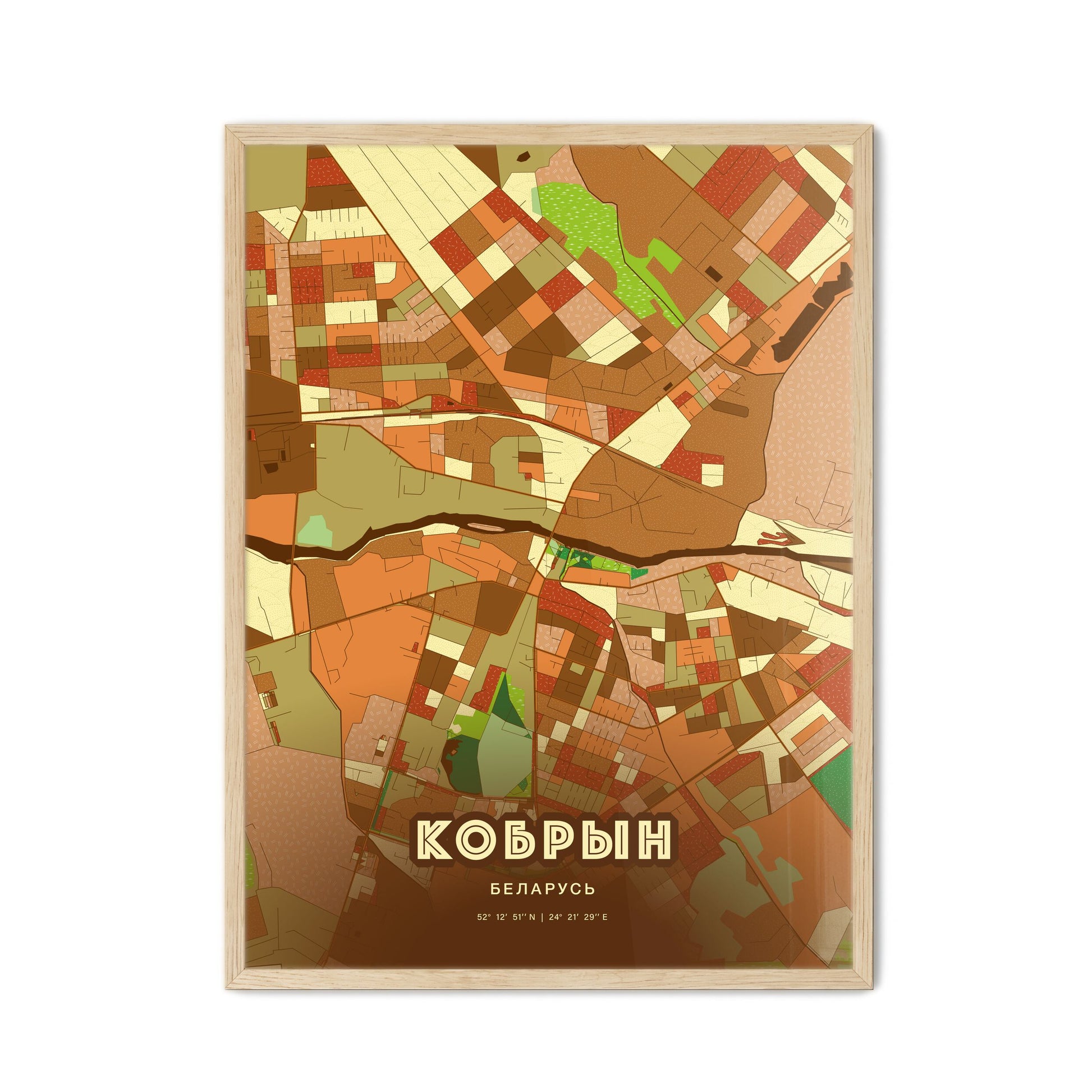 Colorful KOBRYN BELARUS Fine Art Map Farmhouse