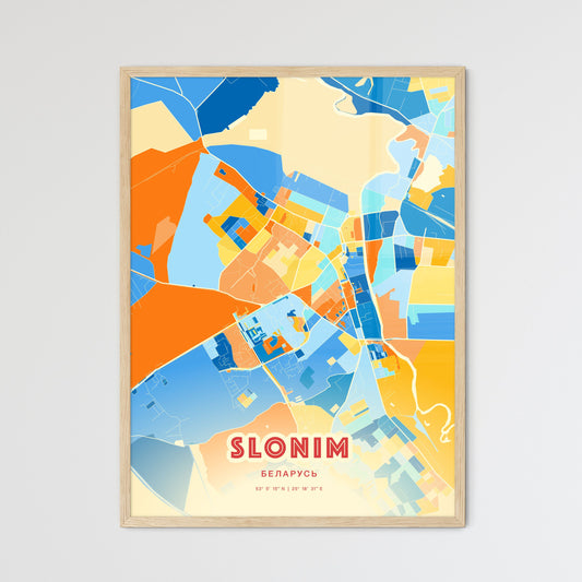 Colorful SLONIM BELARUS Fine Art Map Blue Orange