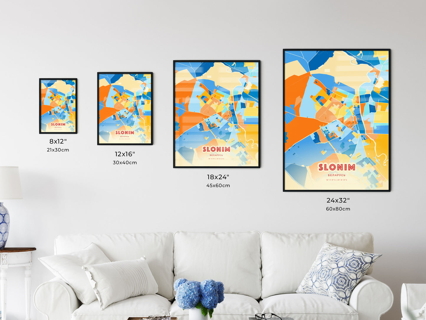 Colorful SLONIM BELARUS Fine Art Map Blue Orange