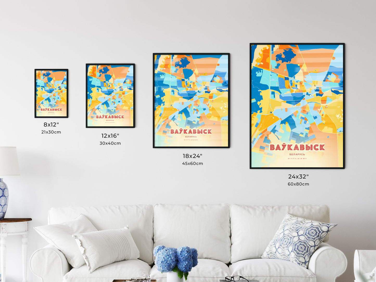 Colorful VAWKAVYSK BELARUS Fine Art Map Blue Orange