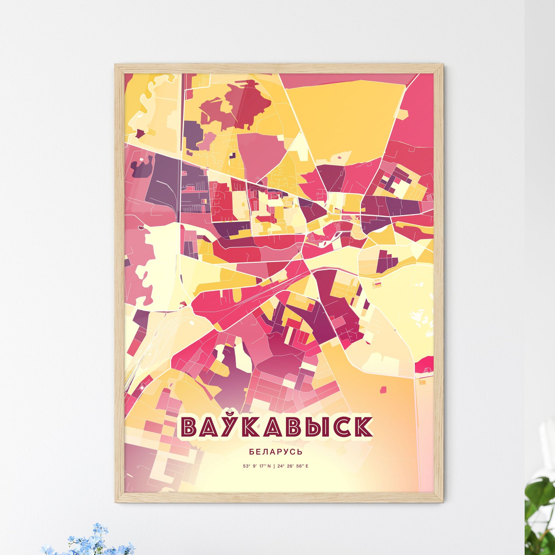 Colorful VAWKAVYSK BELARUS Fine Art Map Hot Red