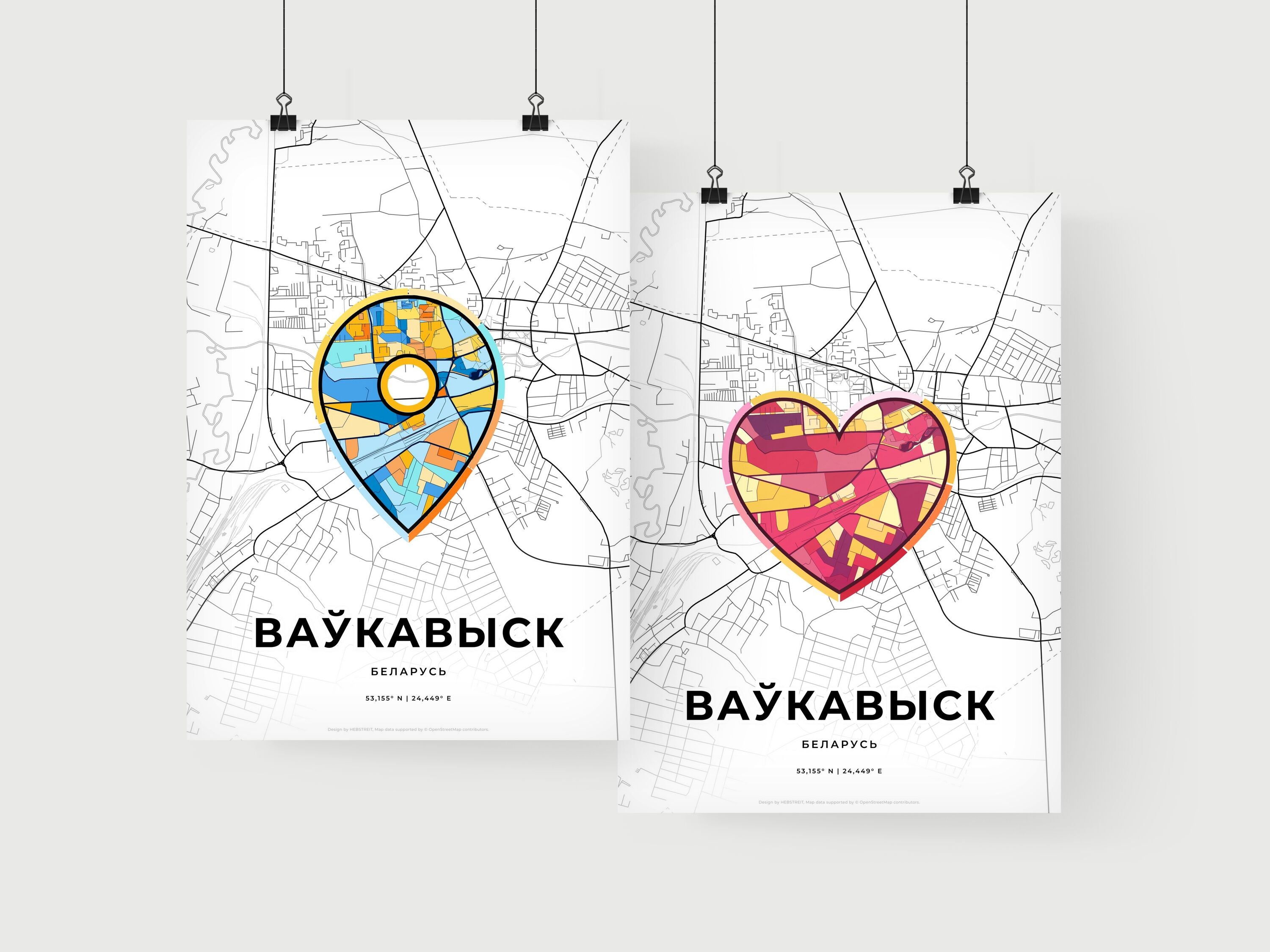 Art Map of Vawkavysk Belarus, Minimal Art Map With A Colorful Icon ...