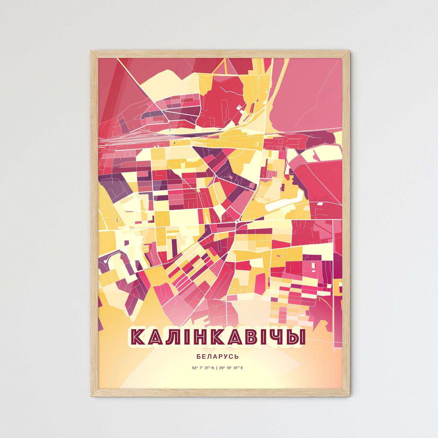 Colorful KALINKAVICHY BELARUS Fine Art Map Hot Red