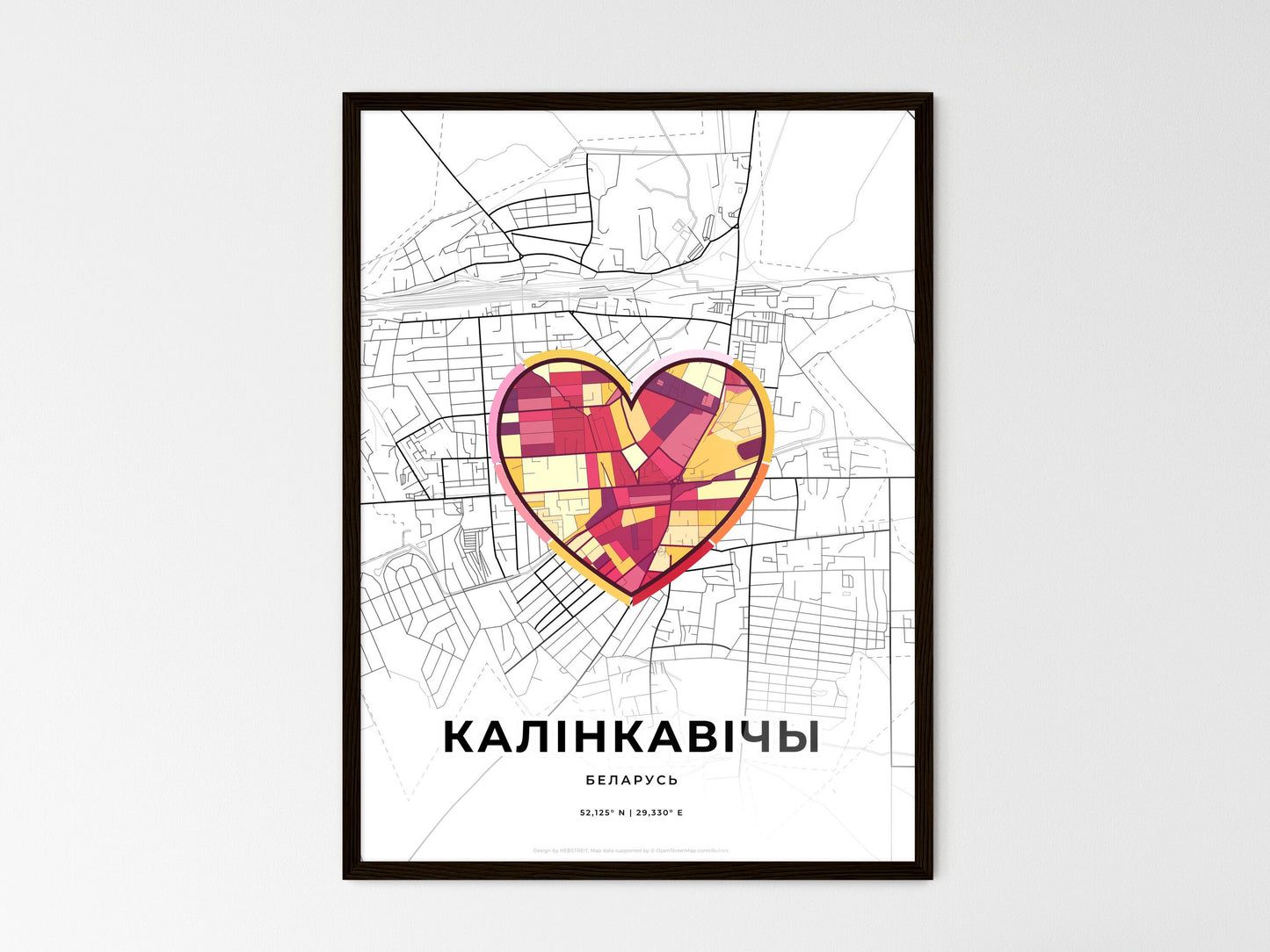 Kalinkavichy Belarus wedding art map with heart icon