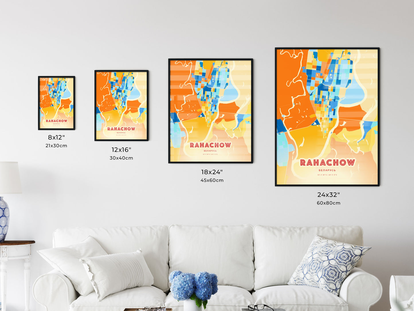 Colorful RAHACHOW BELARUS Fine Art Map Blue Orange