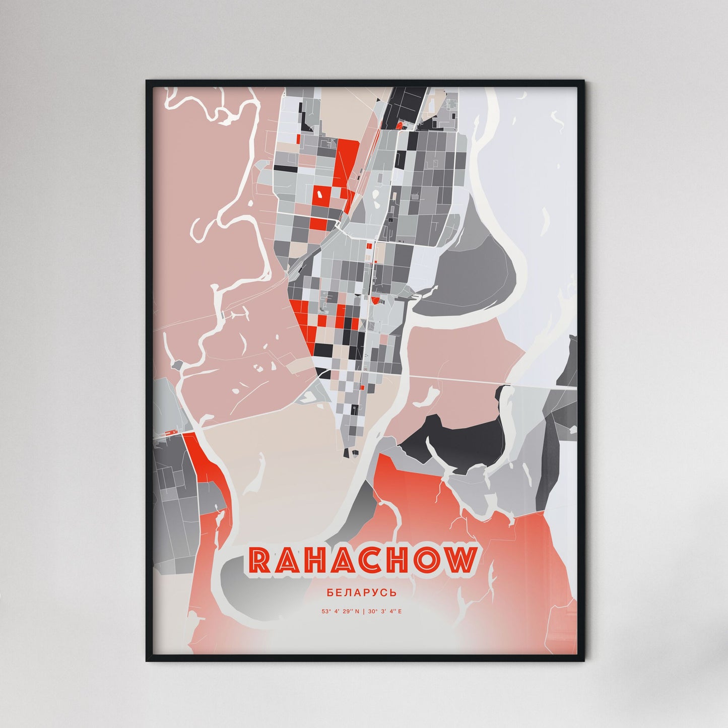 Colorful RAHACHOW BELARUS Fine Art Map Modern