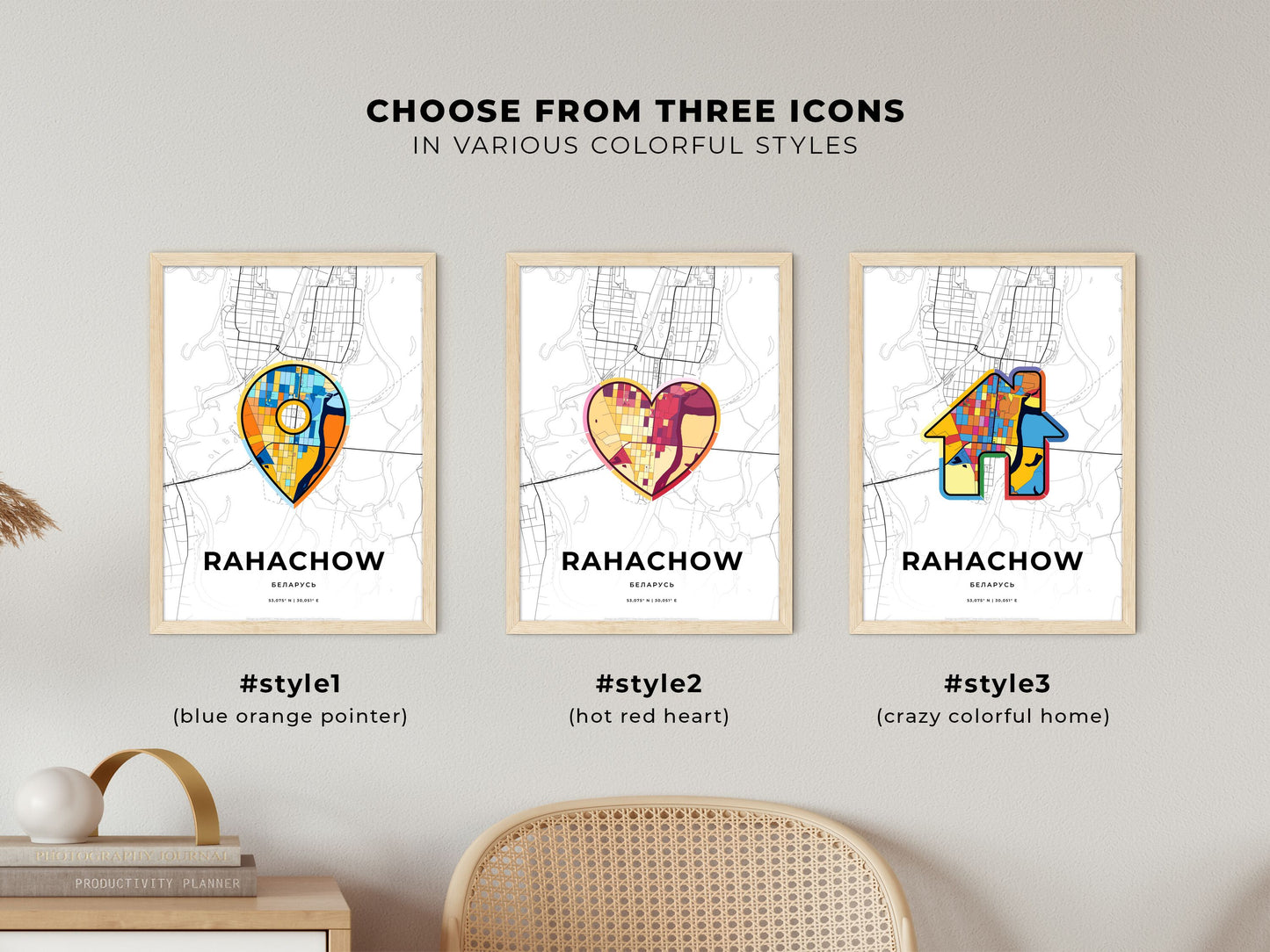 Rahachow Belarus maps with colorful icons