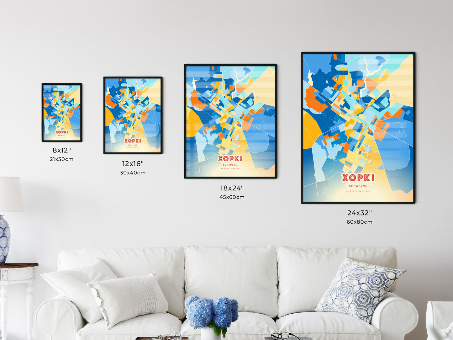 Colorful HORKI BELARUS Fine Art Map Blue Orange