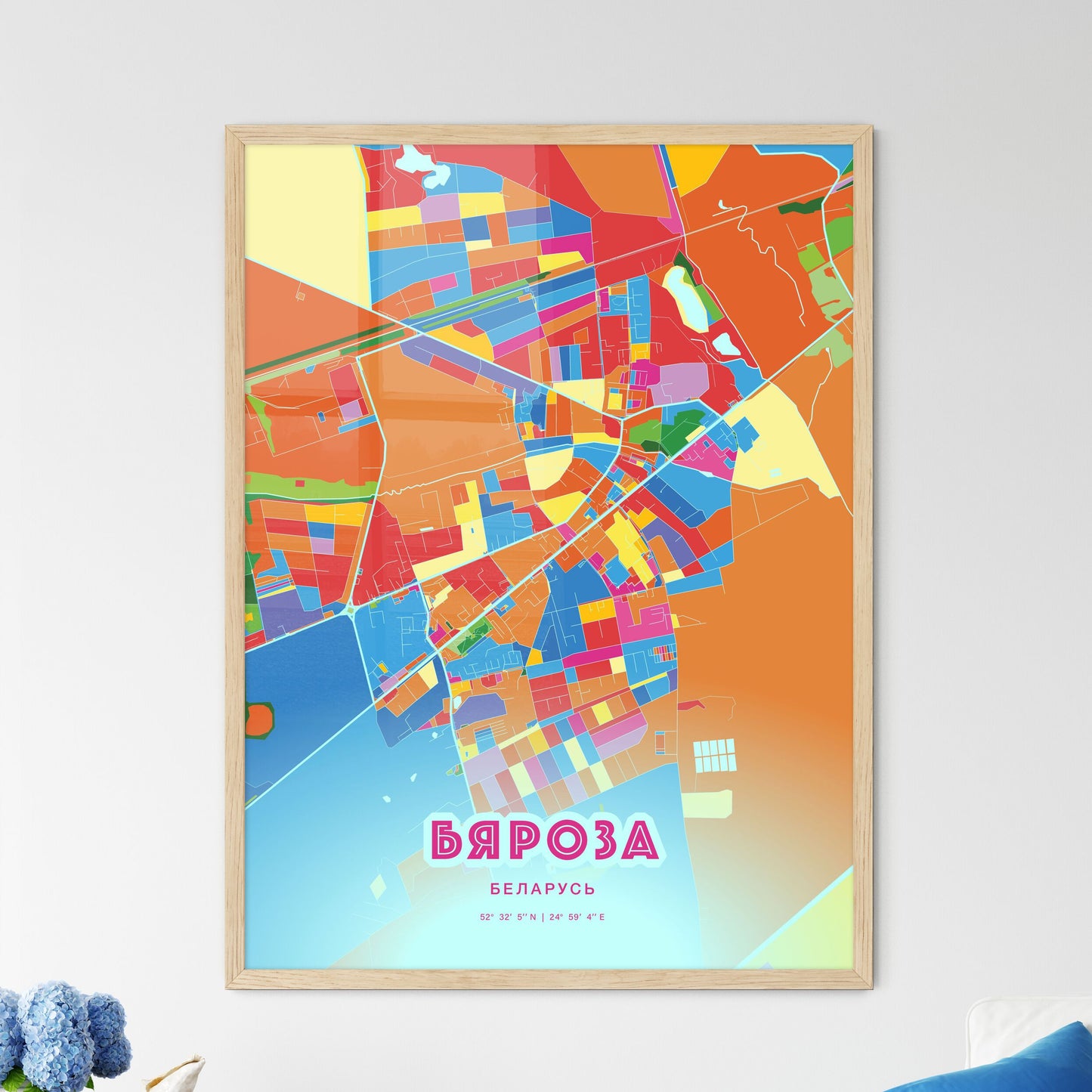 Colorful BYAROZA BELARUS Fine Art Map Crazy Colors