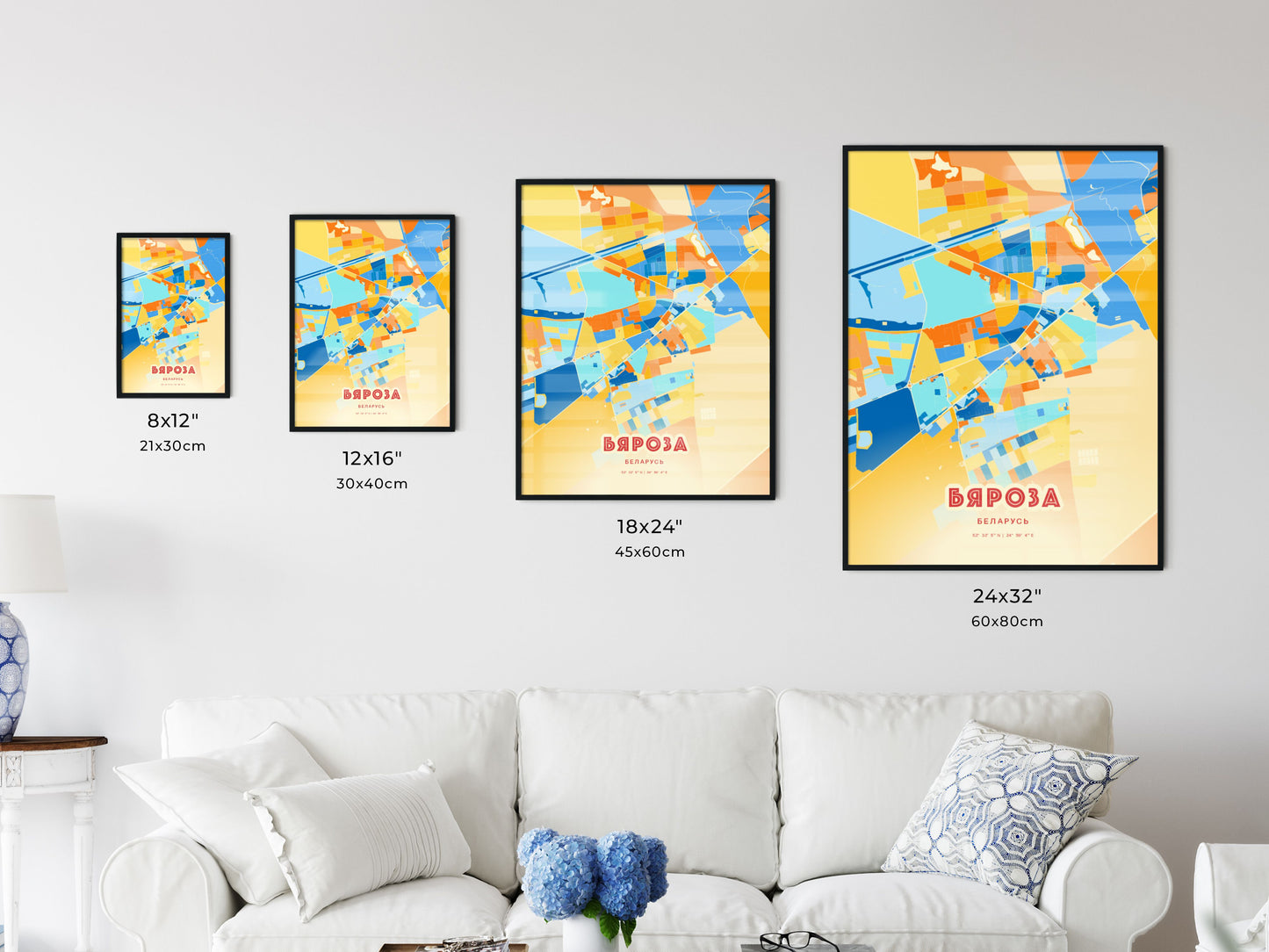 Colorful BYAROZA BELARUS Fine Art Map Blue Orange