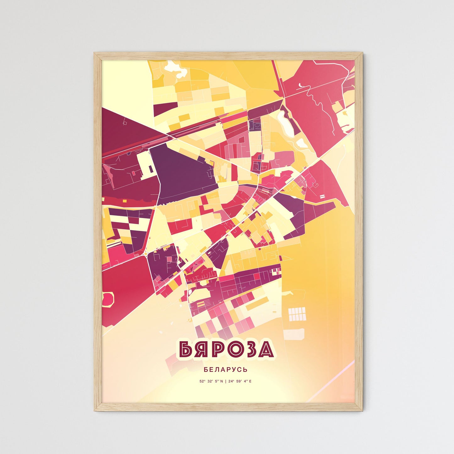 Colorful BYAROZA BELARUS Fine Art Map Hot Red