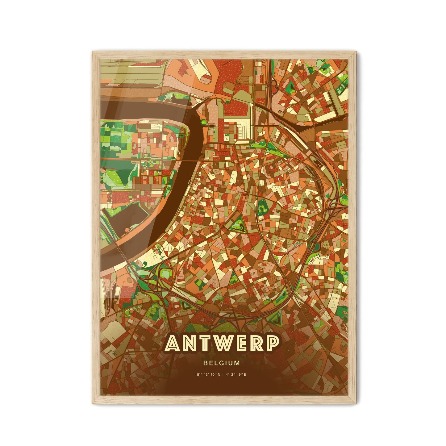 Colorful ANTWERP BELGIUM Fine Art Map Farmhouse