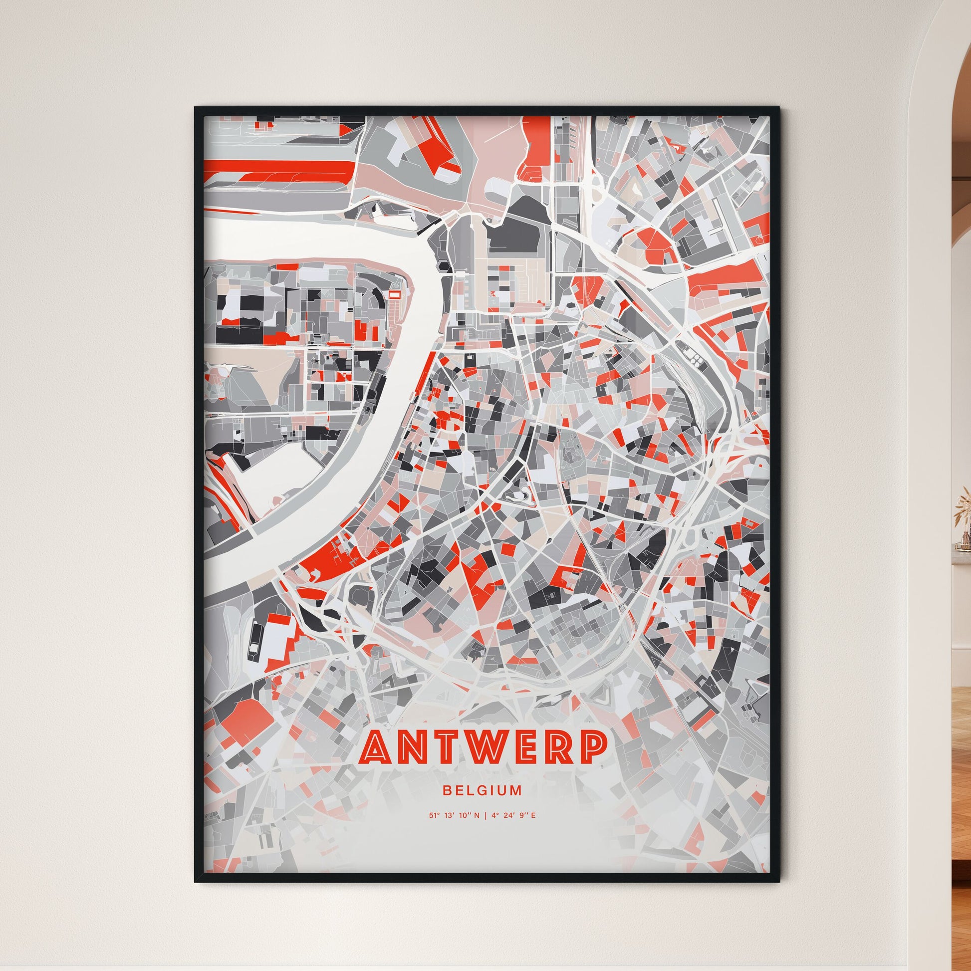 Colorful ANTWERP BELGIUM Fine Art Map Modern