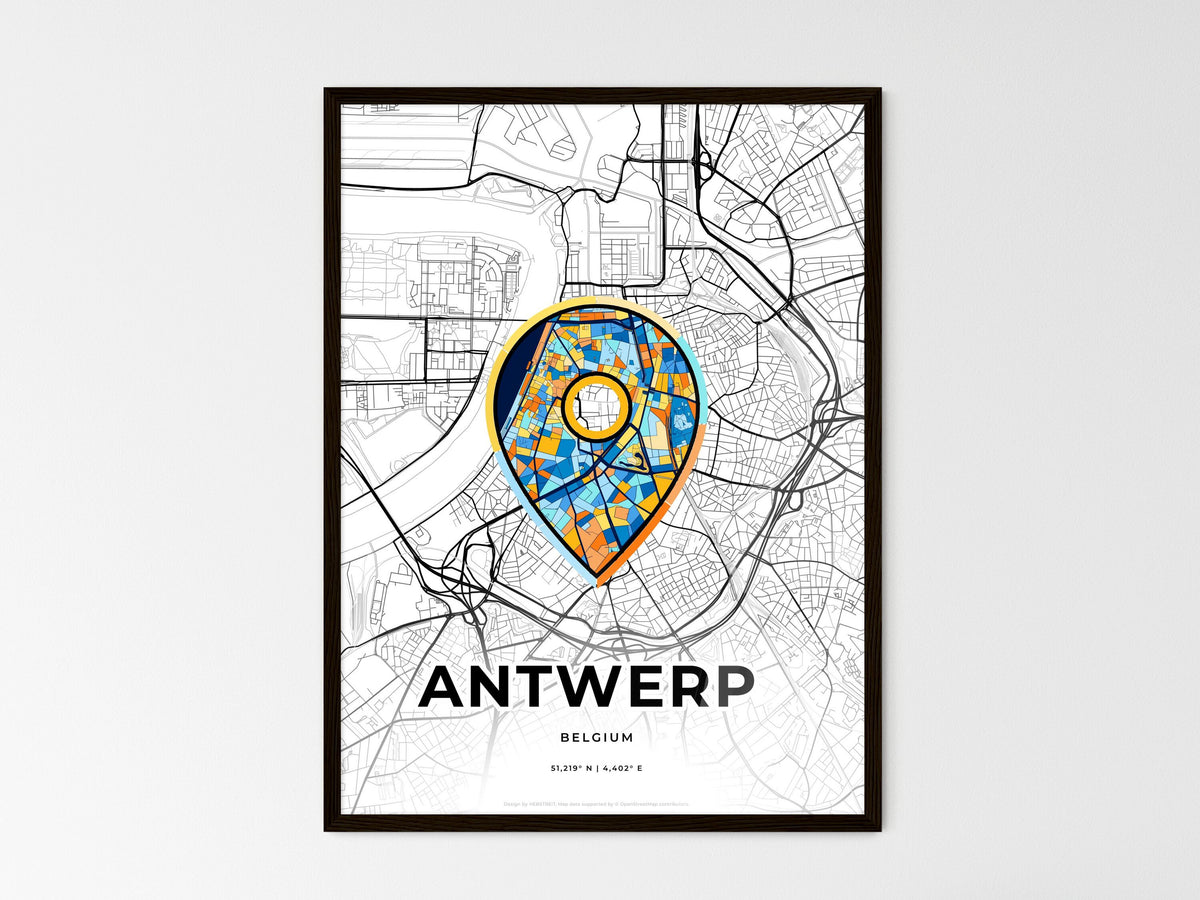 Antwerp Belgium wedding art map with pointer icon