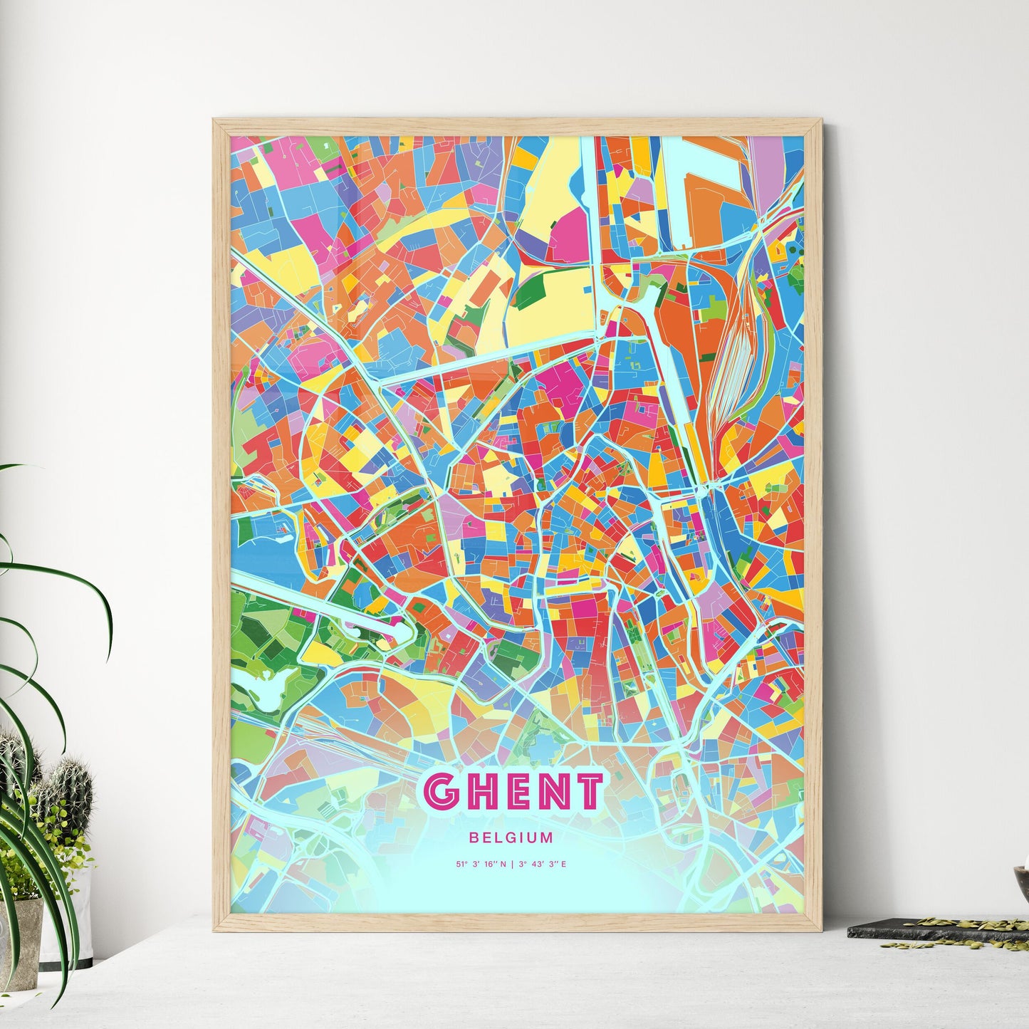 Colorful GHENT BELGIUM Fine Art Map Crazy Colors
