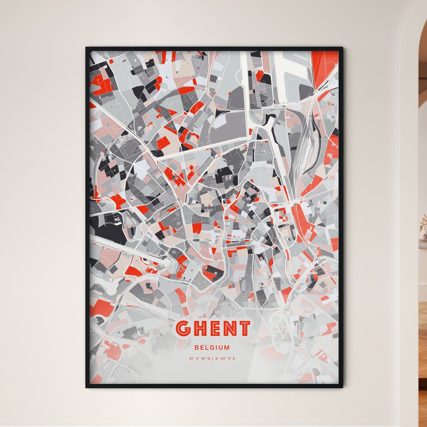 Colorful GHENT BELGIUM Fine Art Map Modern