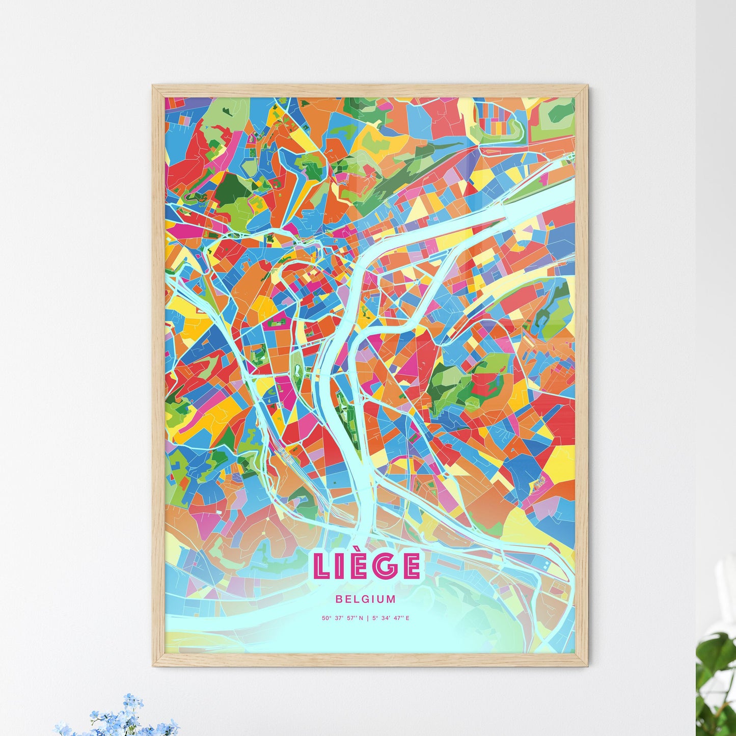 Colorful LIÈGE BELGIUM Fine Art Map Crazy Colors