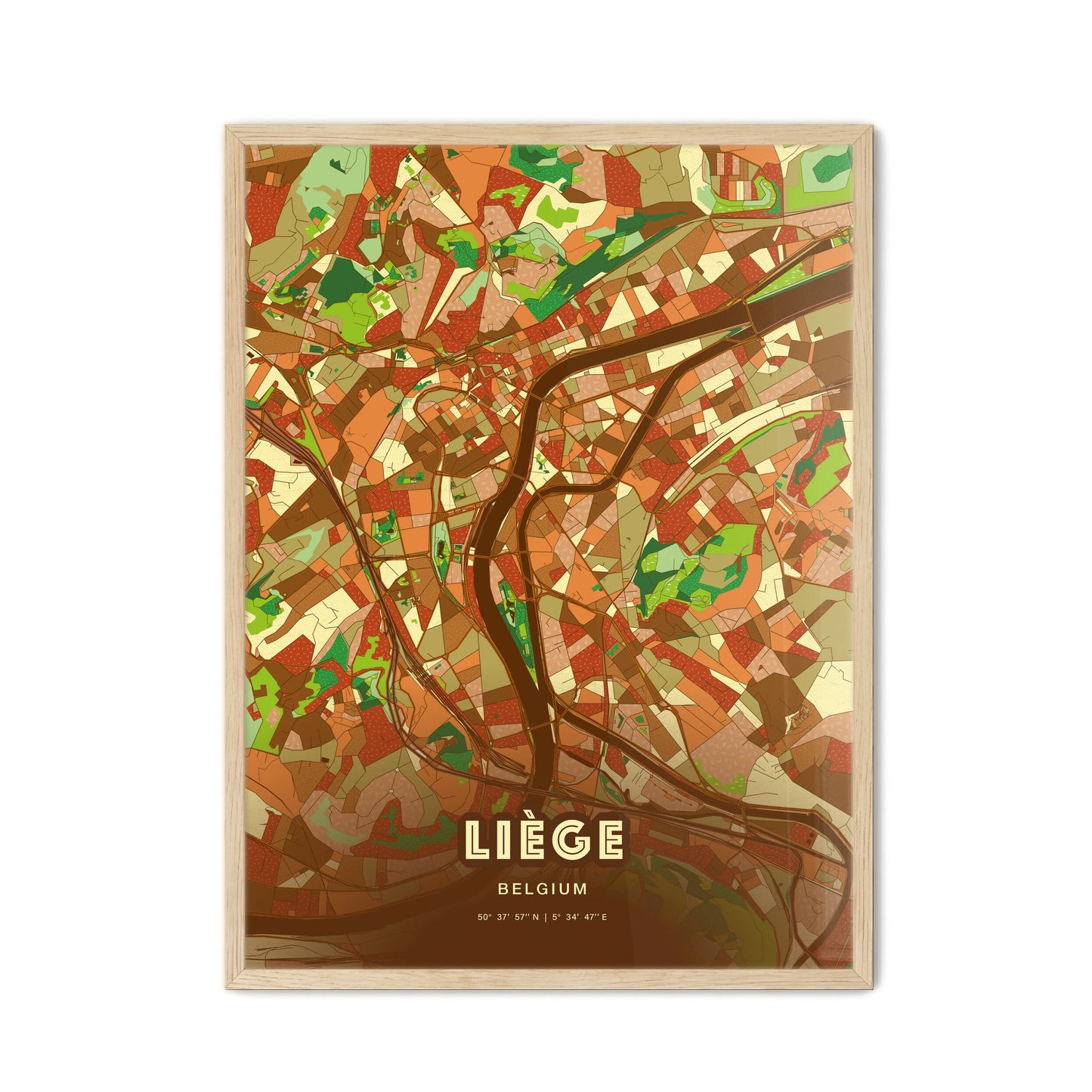 Colorful LIÈGE BELGIUM Fine Art Map Farmhouse