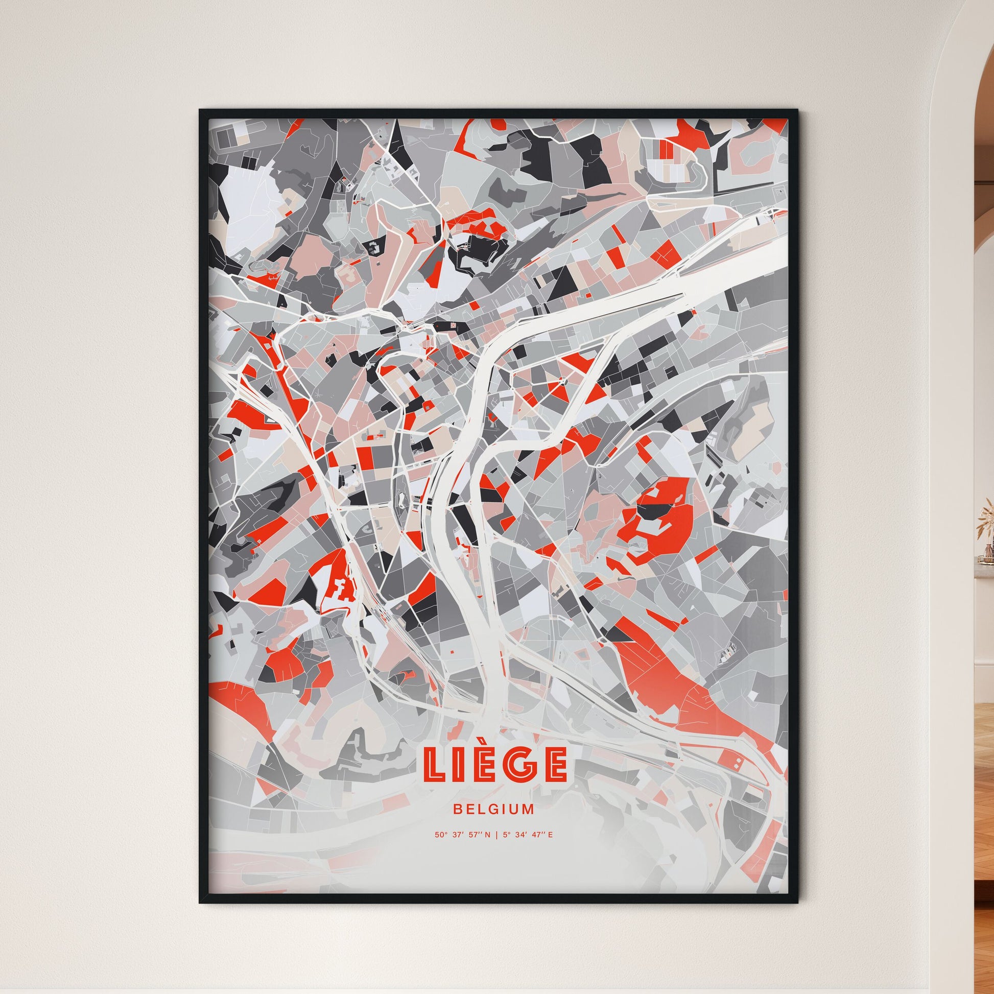 Colorful LIÈGE BELGIUM Fine Art Map Modern