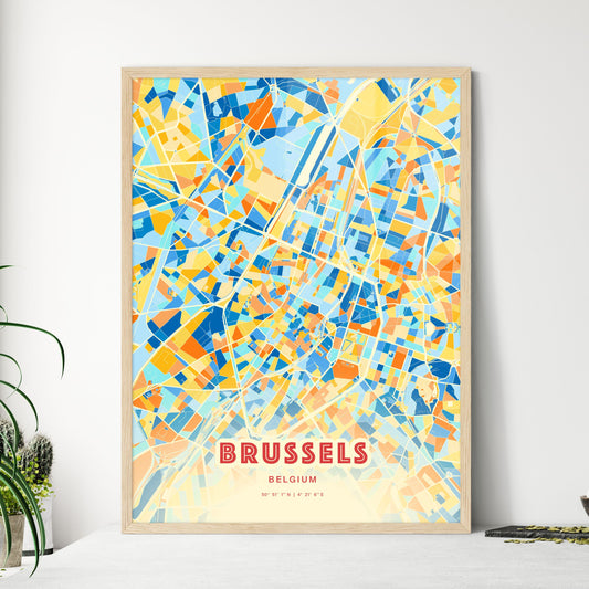 Colorful Brussels Belgium Fine Art Map Blue Orange