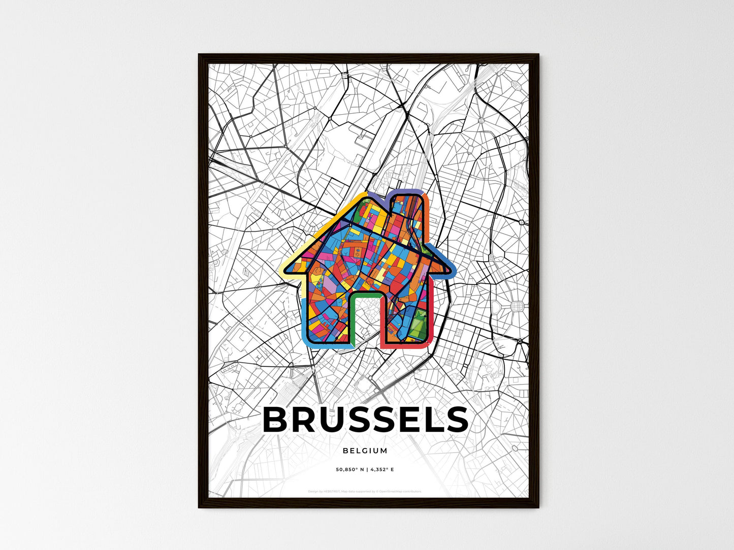 Brussels Belgium wedding art map with home icon