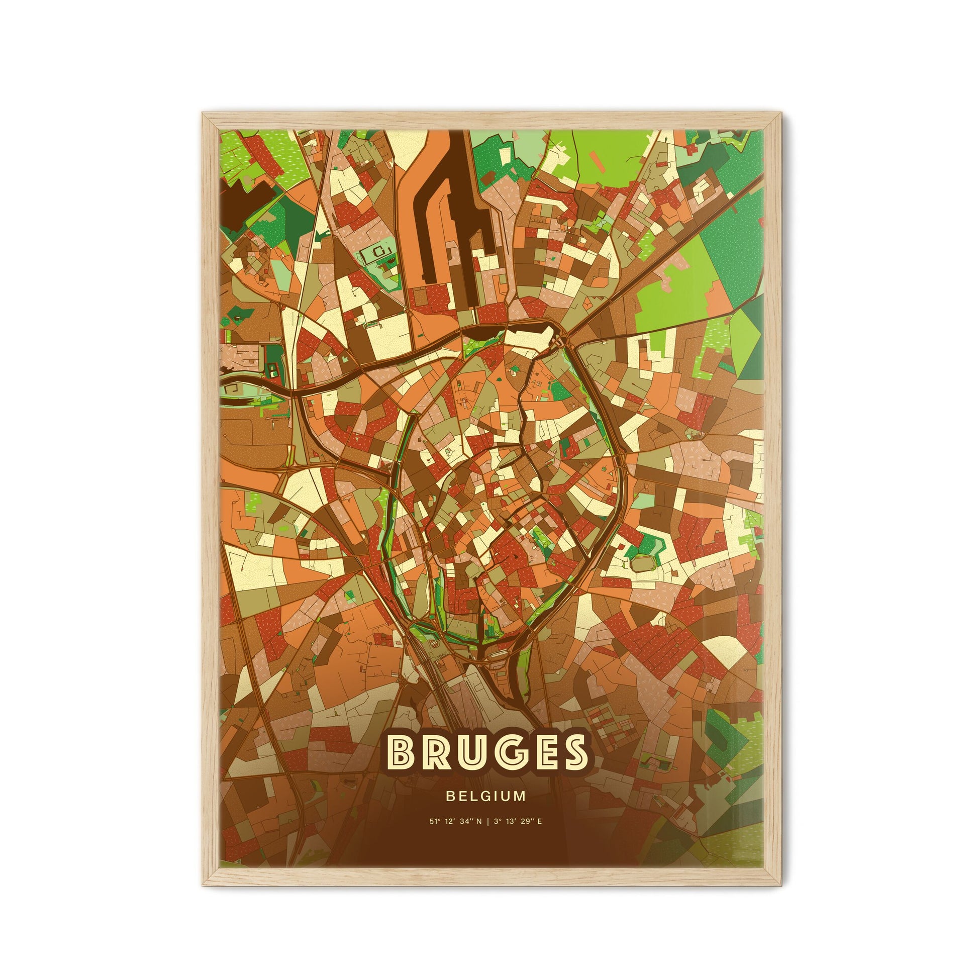 Colorful BRUGES BELGIUM Fine Art Map Farmhouse