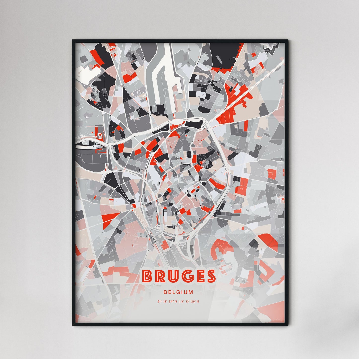 Colorful BRUGES BELGIUM Fine Art Map Modern