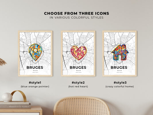 Bruges Belgium maps with colorful icons