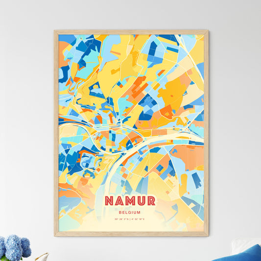 Colorful NAMUR BELGIUM Fine Art Map Blue Orange