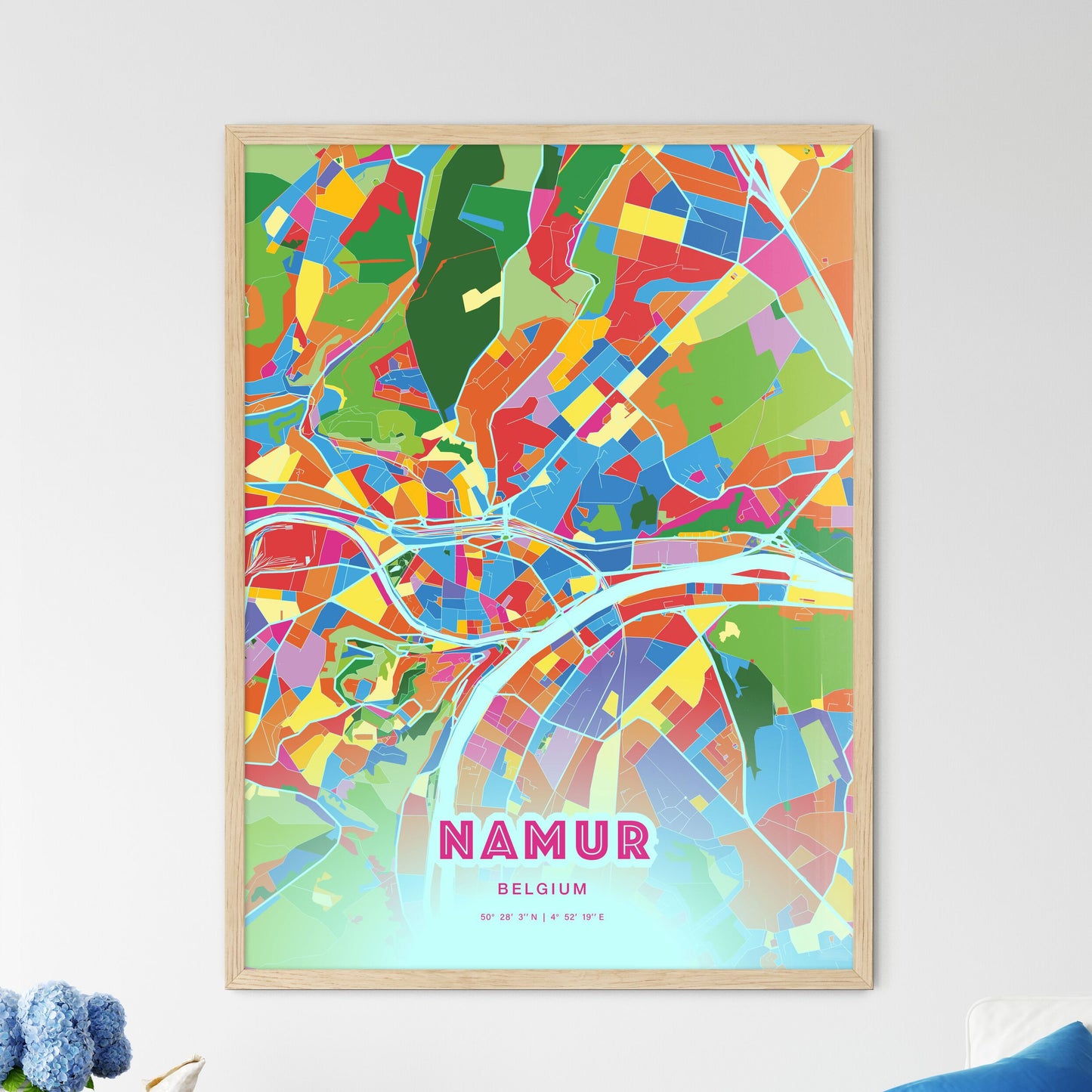 Colorful NAMUR BELGIUM Fine Art Map Crazy Colors