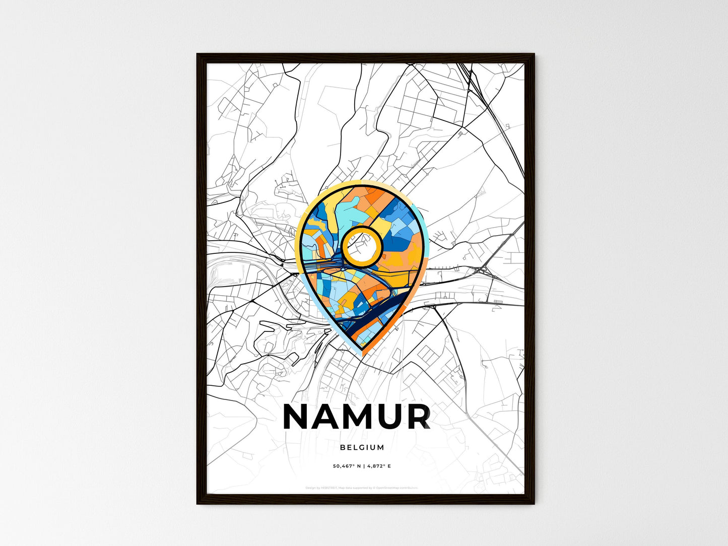 Namur Belgium wedding art map with pointer icon