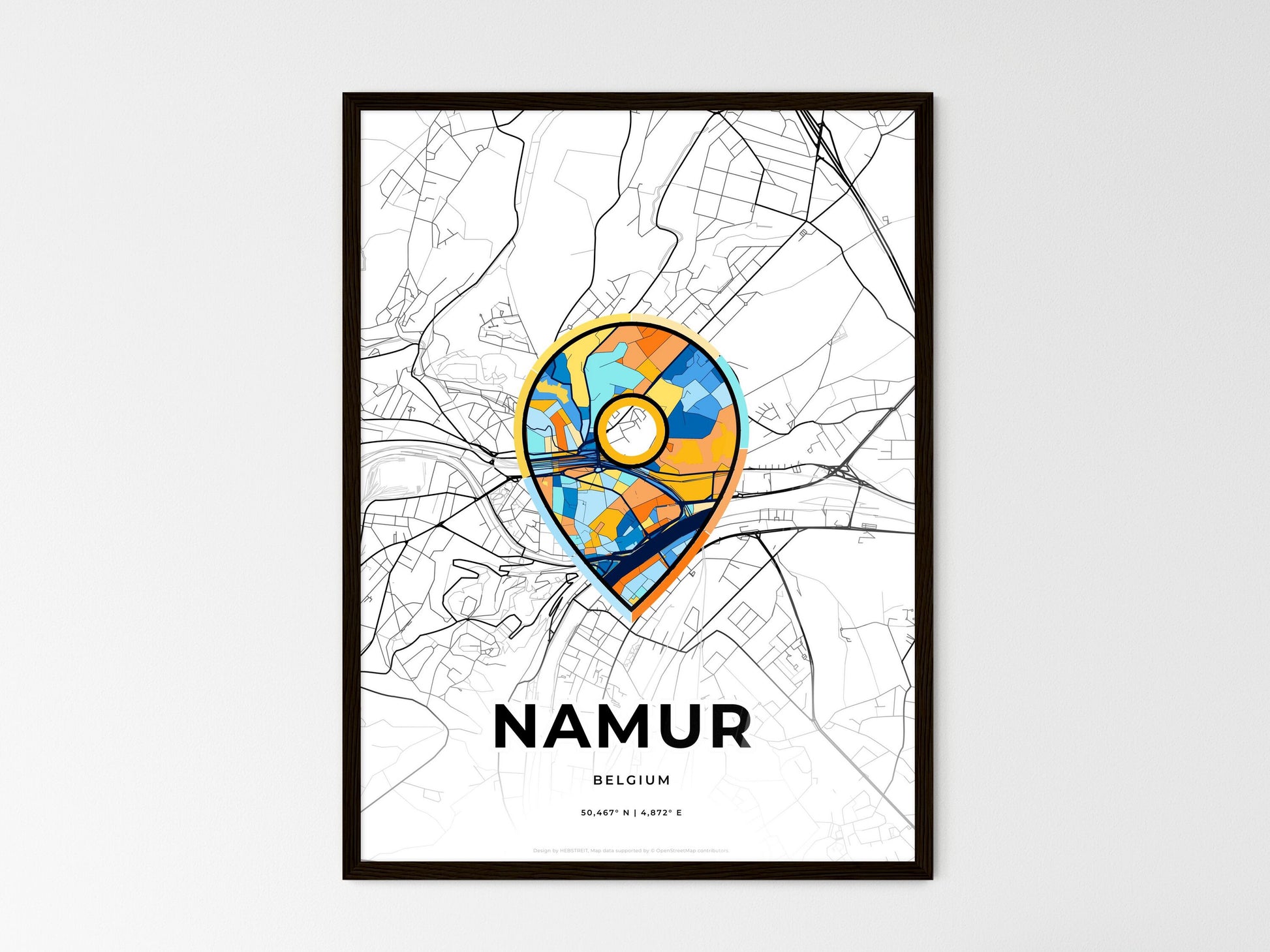 Namur Belgium wedding art map with pointer icon