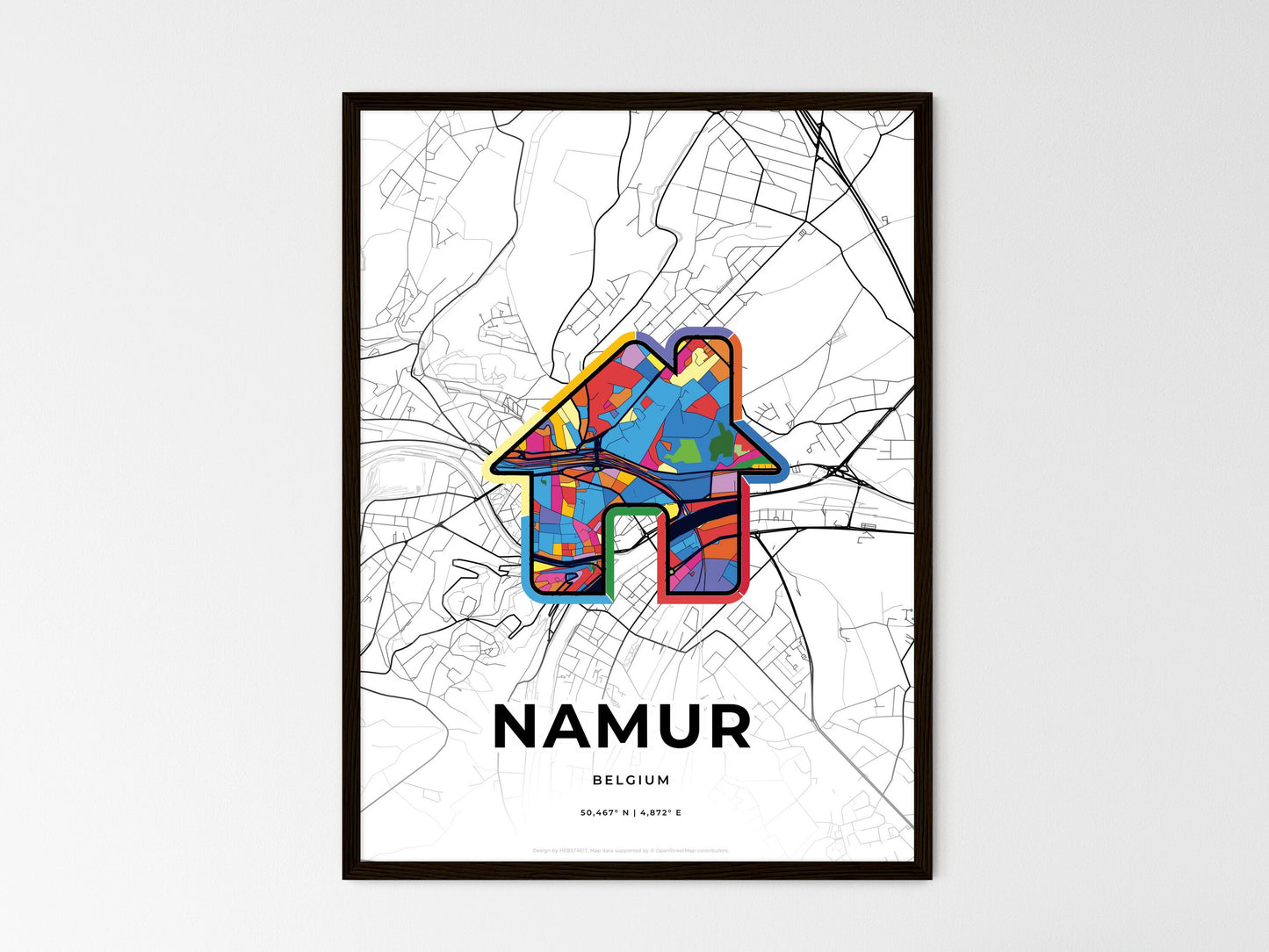 Namur Belgium wedding art map with home icon